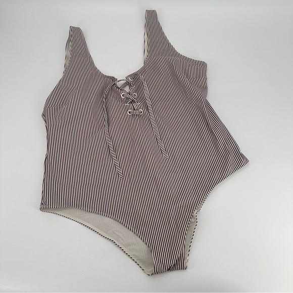 GANNI Striped Lace Up One Piece Swimsuit Swim Size 50 US 20 - Picture 2 of 6